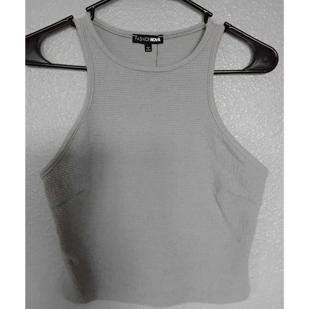 Fashion Nova Alana Textured High Neck Crop Top Grey WN10186BSET Women Size S NWT